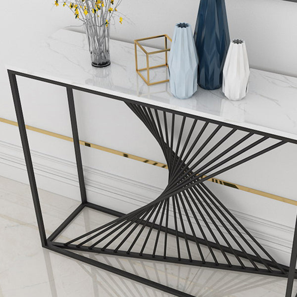 Rectangle Marble Top Accent Table with Iron Frame Base for Hall