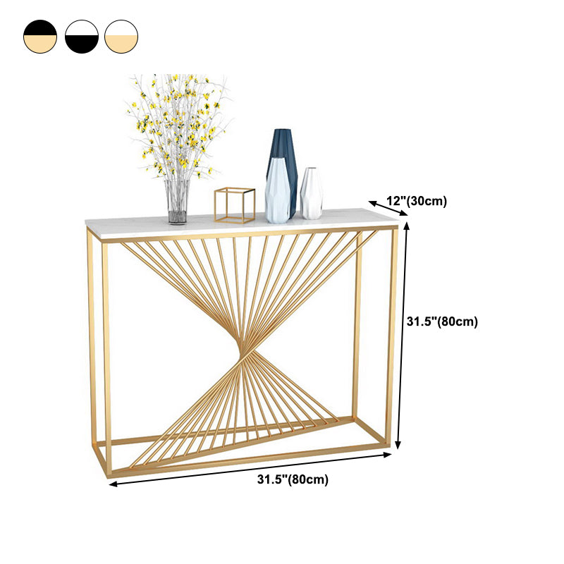 Rectangle Marble Top Accent Table with Iron Frame Base for Hall