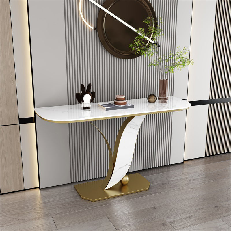 Half Moon Stone Console Table Stain Resistant  Console Table,Scratch Resistant Sofa Table