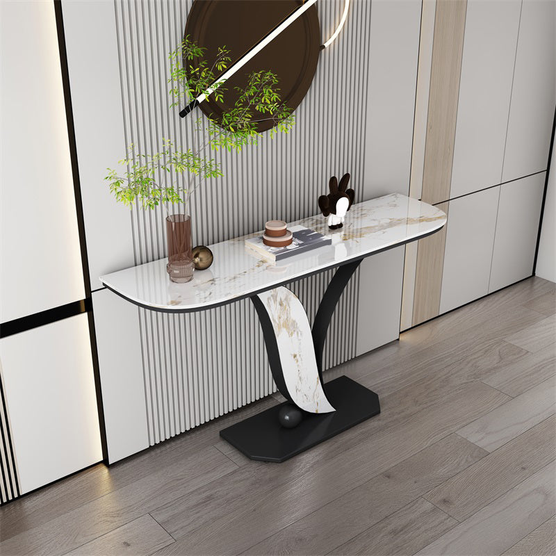 Half Moon Stone Console Table Stain Resistant  Console Table,Scratch Resistant Sofa Table