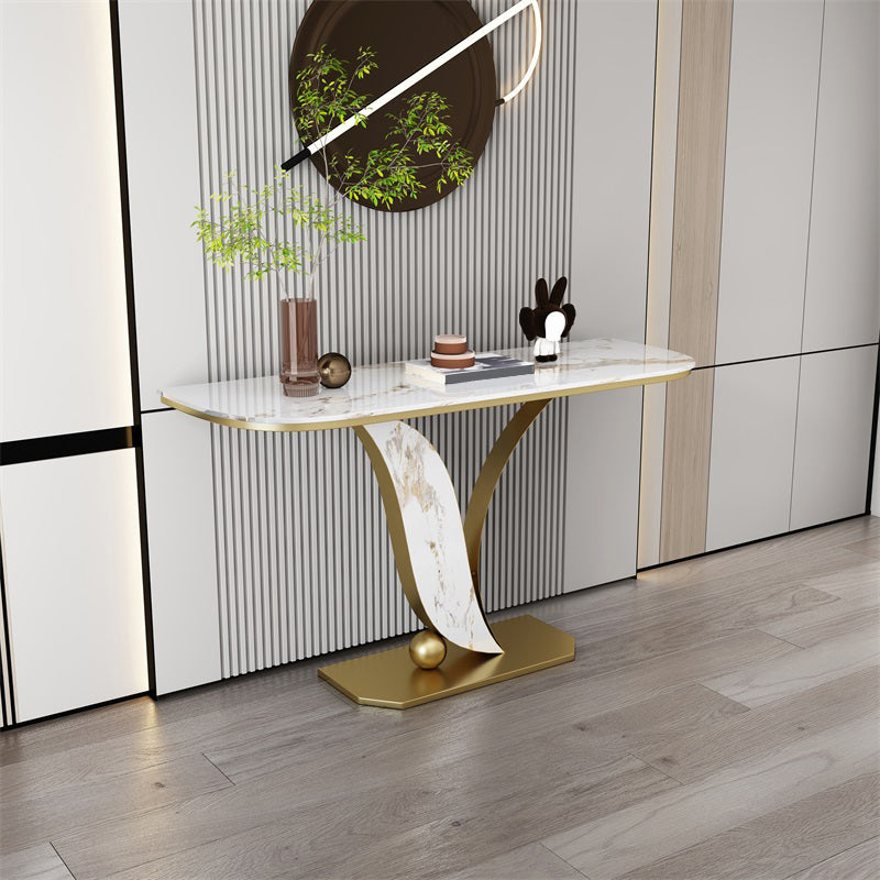 Half Moon Stone Console Table Stain Resistant  Console Table,Scratch Resistant Sofa Table