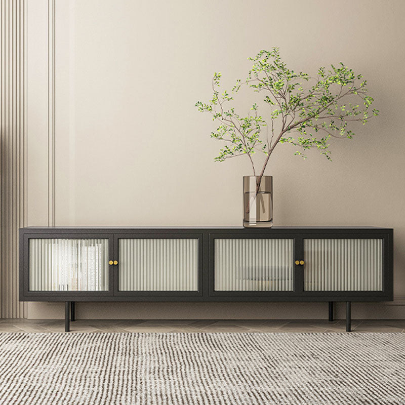 19.7" H Industrial 4-Door TV Stand Iron & Glass TV Stand Console