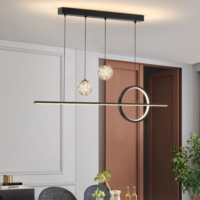Black Linear LED Island Light in Modern Minimalist 4-Light Acrylic Pendant Light