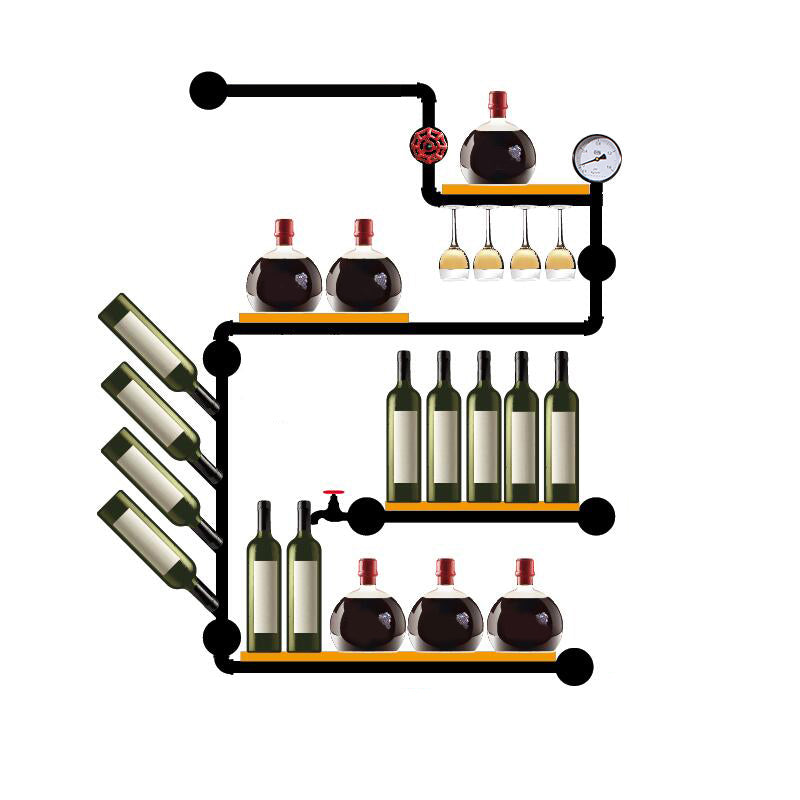 Matte Black Solid Wood Wine Rack Bottle Industrial Wall Mounted Bottle Rack Wood and Metal
