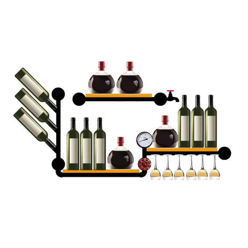 Matte Black Solid Wood Wine Rack Bottle Industrial Wall Mounted Bottle Rack Wood and Metal