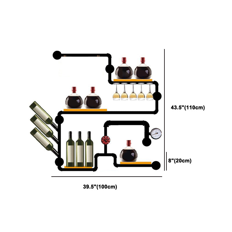 Matte Black Solid Wood Wine Rack Bottle Industrial Wall Mounted Bottle Rack Wood and Metal