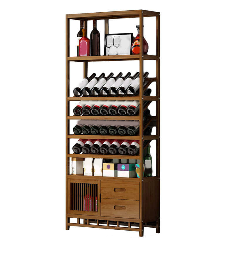 Mid-Century Modern Wine Holder Rack Bamboo Floor Bottle Holder in Brown