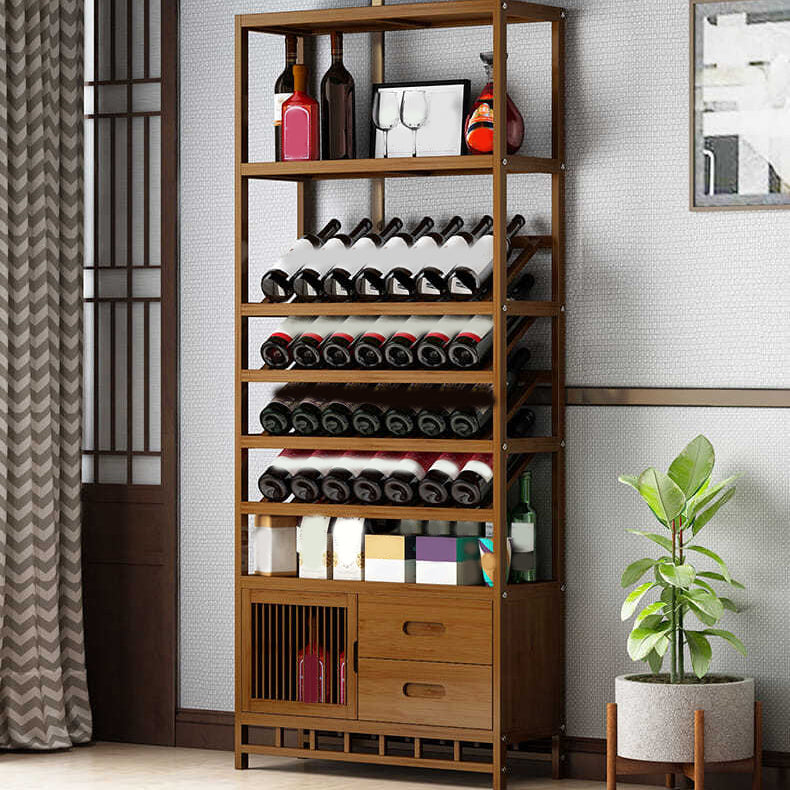 Mid-Century Modern Wine Holder Rack Bamboo Floor Bottle Holder in Brown