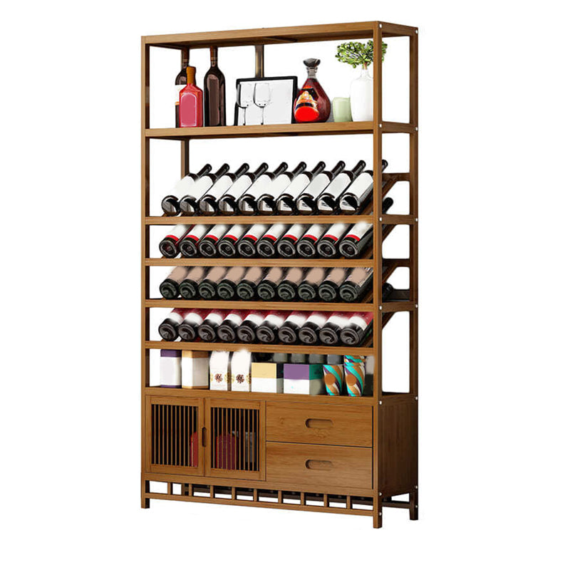 Mid-Century Modern Wine Holder Rack Bamboo Floor Bottle Holder in Brown