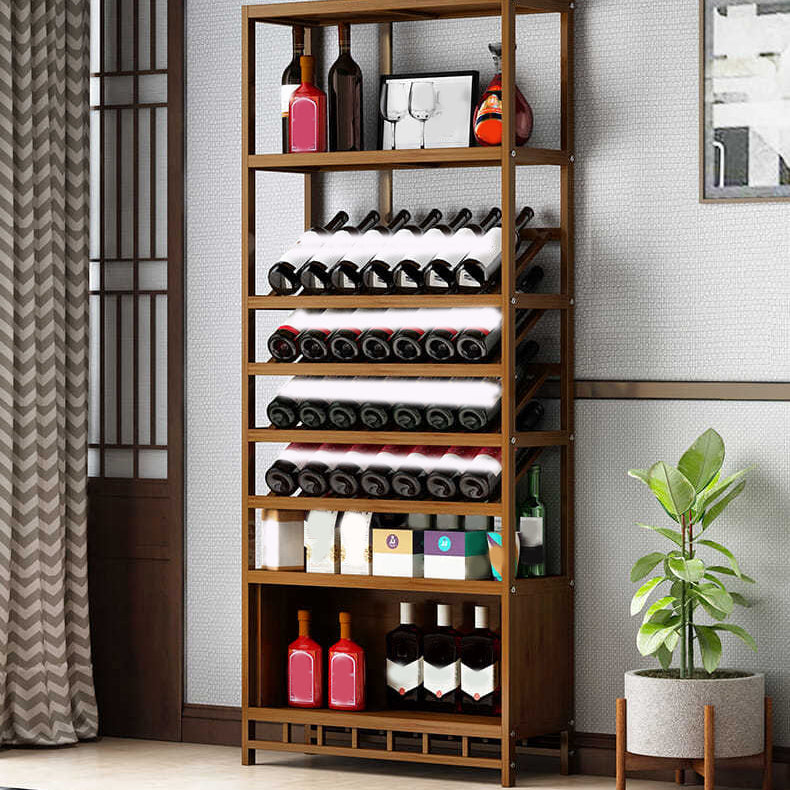 Mid-Century Modern Wine Holder Rack Bamboo Floor Bottle Holder in Brown