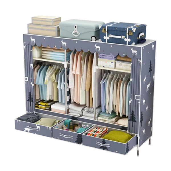 Modern Style Wardrobe Armoire Steel Frame Home Wardrobe with Drawers