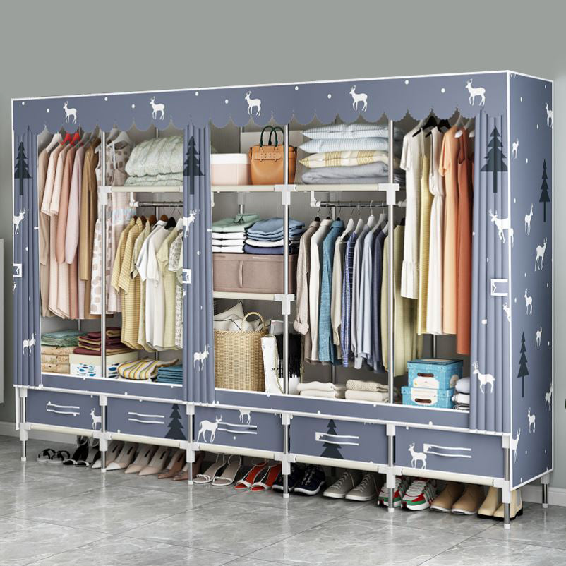 Modern Style Wardrobe Armoire Steel Frame Home Wardrobe with Drawers