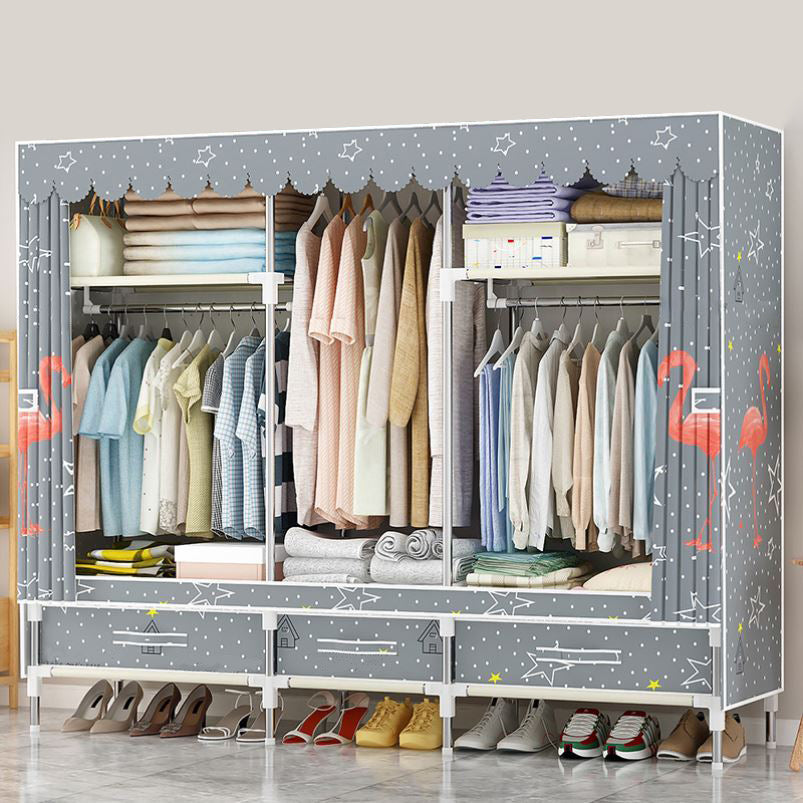 Modern Style Wardrobe Armoire Steel Frame Home Wardrobe with Drawers