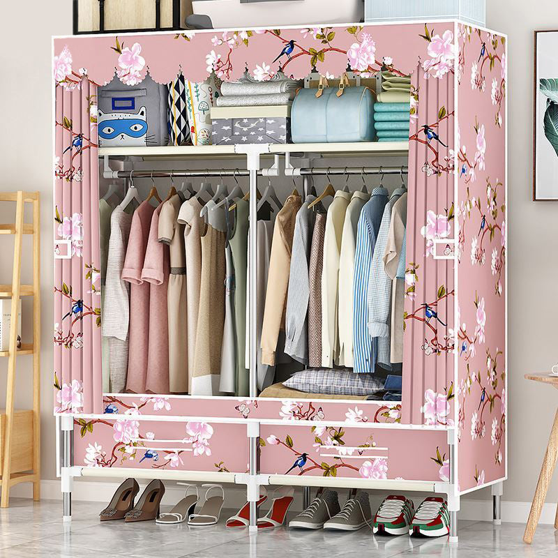 Modern Style Wardrobe Armoire Steel Frame Home Wardrobe with Drawers