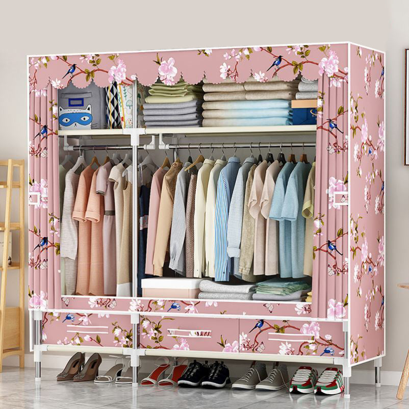 Modern Style Wardrobe Armoire Steel Frame Home Wardrobe with Drawers
