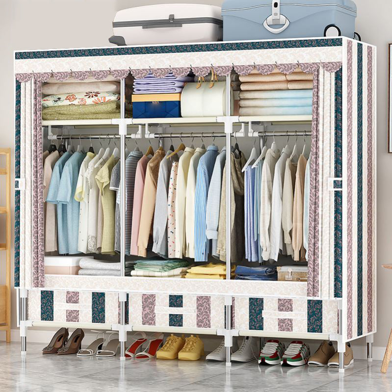 Modern Style Wardrobe Armoire Steel Frame Home Wardrobe with Drawers