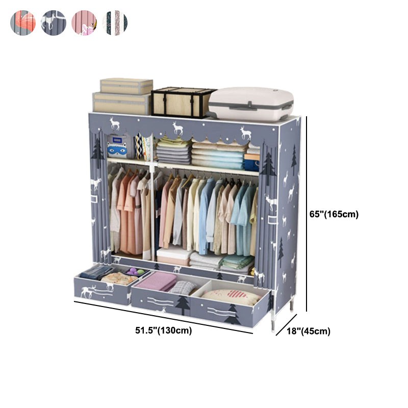 Modern Style Wardrobe Armoire Steel Frame Home Wardrobe with Drawers