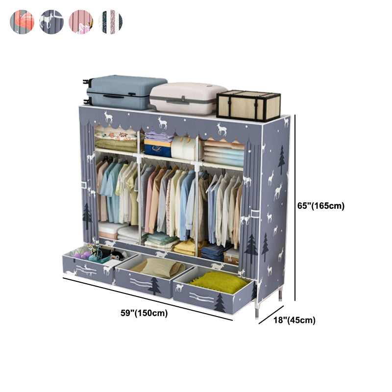 Modern Style Wardrobe Armoire Steel Frame Home Wardrobe with Drawers