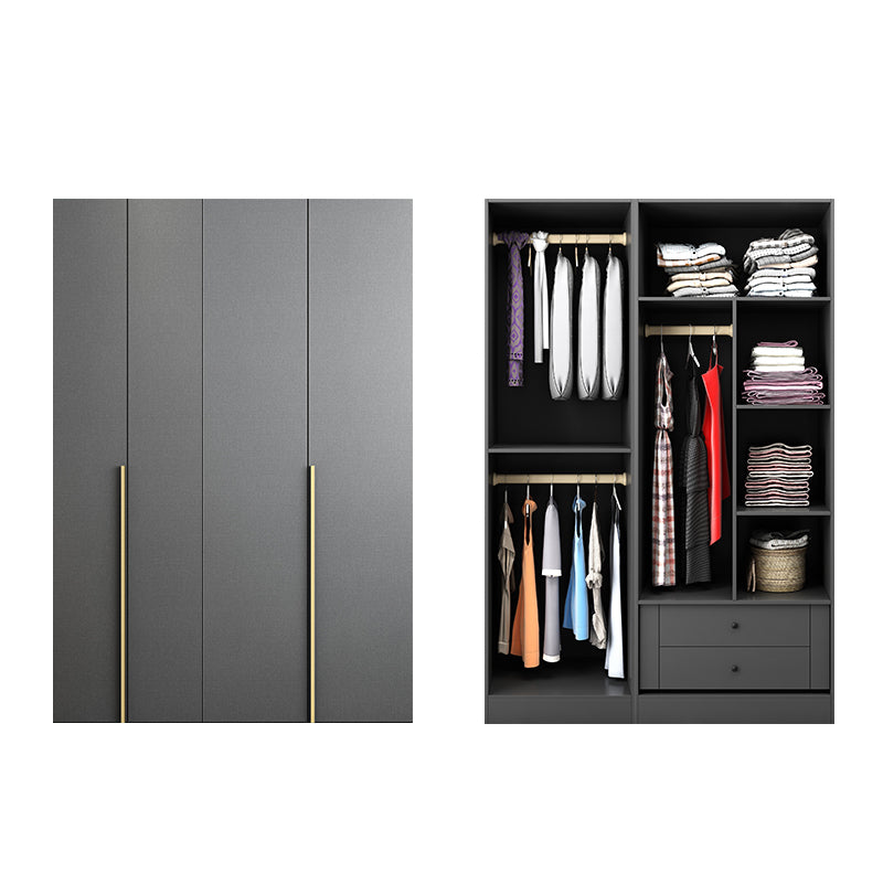 Black Storage Cabinet with Garment Rod Modern Manufactured Wood Cabinet for Bedroom