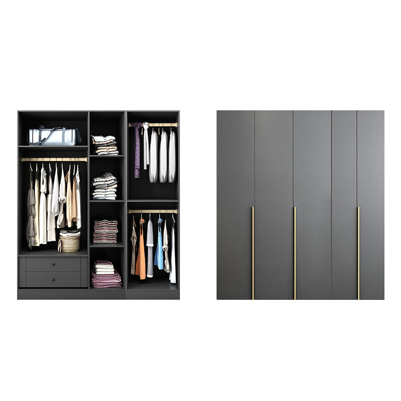 Black Storage Cabinet with Garment Rod Modern Manufactured Wood Cabinet for Bedroom