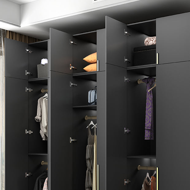 Black Storage Cabinet with Garment Rod Modern Manufactured Wood Cabinet for Bedroom