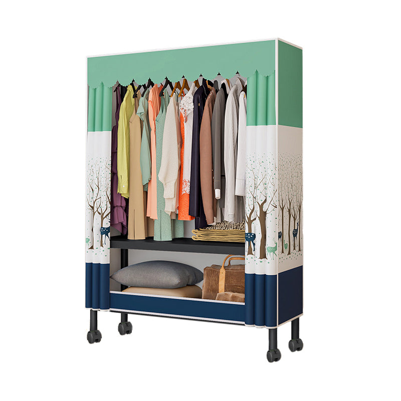 Black Steel Frame Wardrobe Modern Style Wardrobe Armoire with Caster Wheels