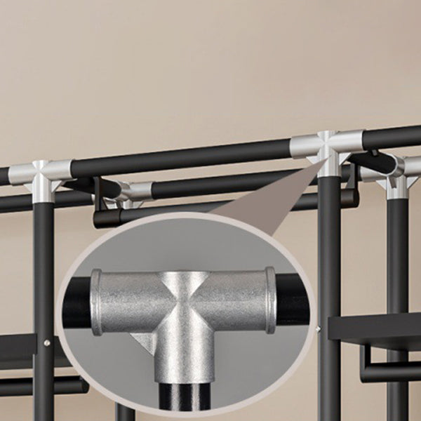 Black Steel Frame Wardrobe Modern Style Wardrobe Armoire with Caster Wheels