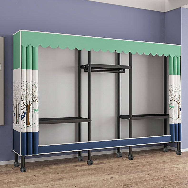 Black Steel Frame Wardrobe Modern Style Wardrobe Armoire with Caster Wheels