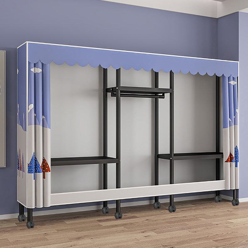 Black Steel Frame Wardrobe Modern Style Wardrobe Armoire with Caster Wheels