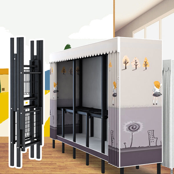 Black Steel Frame Wardrobe Contemporary Folding Wardrobe Armoire