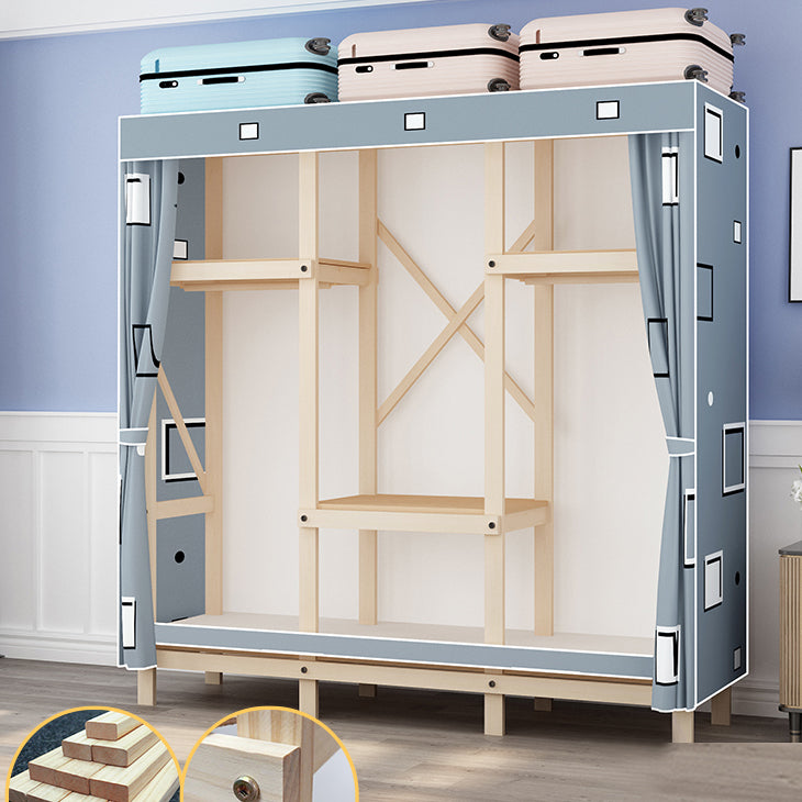 Contemporary Style Wardrobe Pine Solid Wood Wardrobe Closet with Legs