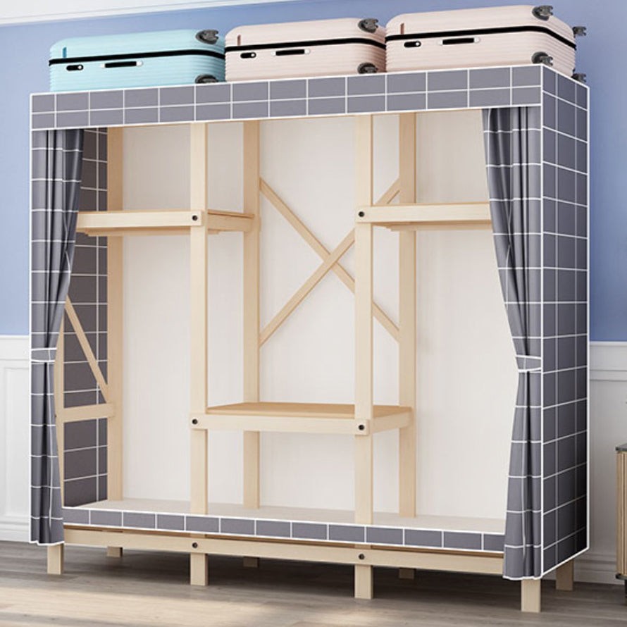 Contemporary Style Wardrobe Pine Solid Wood Wardrobe Closet with Legs