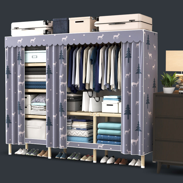 Contemporary Style Metal Wardrobe Cloth Rod Included Wardrobe Closet
