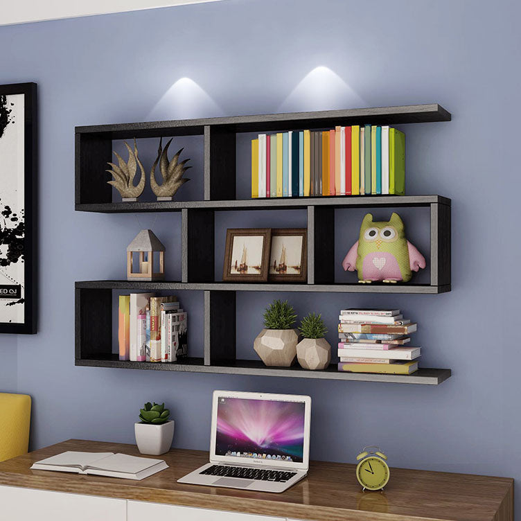 Modern Floating Bookcase with Shelves Geometric Bookshelf for Living Room