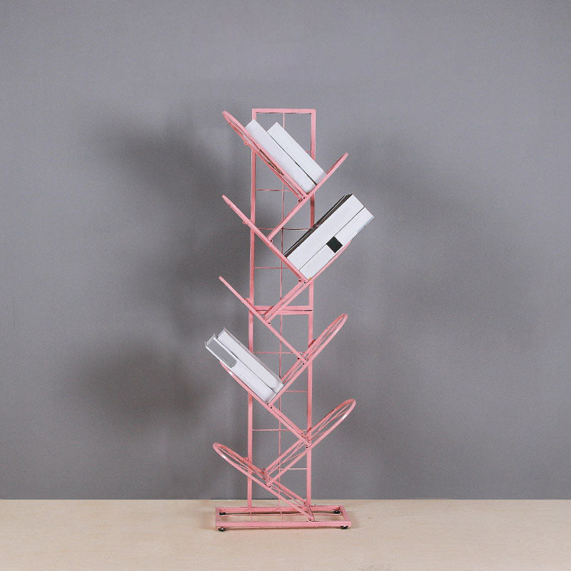 Modern Metal Bookcase Geometric Closed Back Bookshelf in Burnish