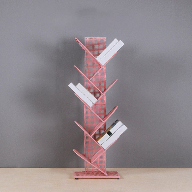 Modern Metal Bookcase Geometric Closed Back Bookshelf in Burnish