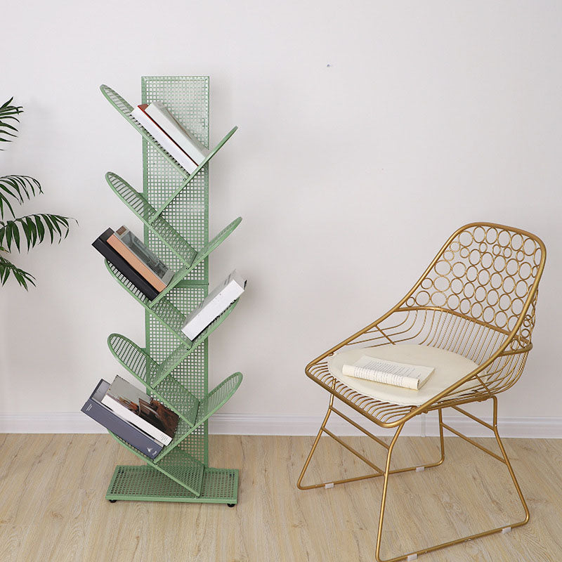 Modern Metal Bookcase Geometric Closed Back Bookshelf in Burnish