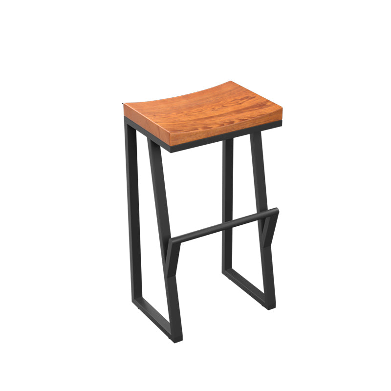 Industrial Backless Footrest Bar Stool Medium Wood Bristol Iron Stool