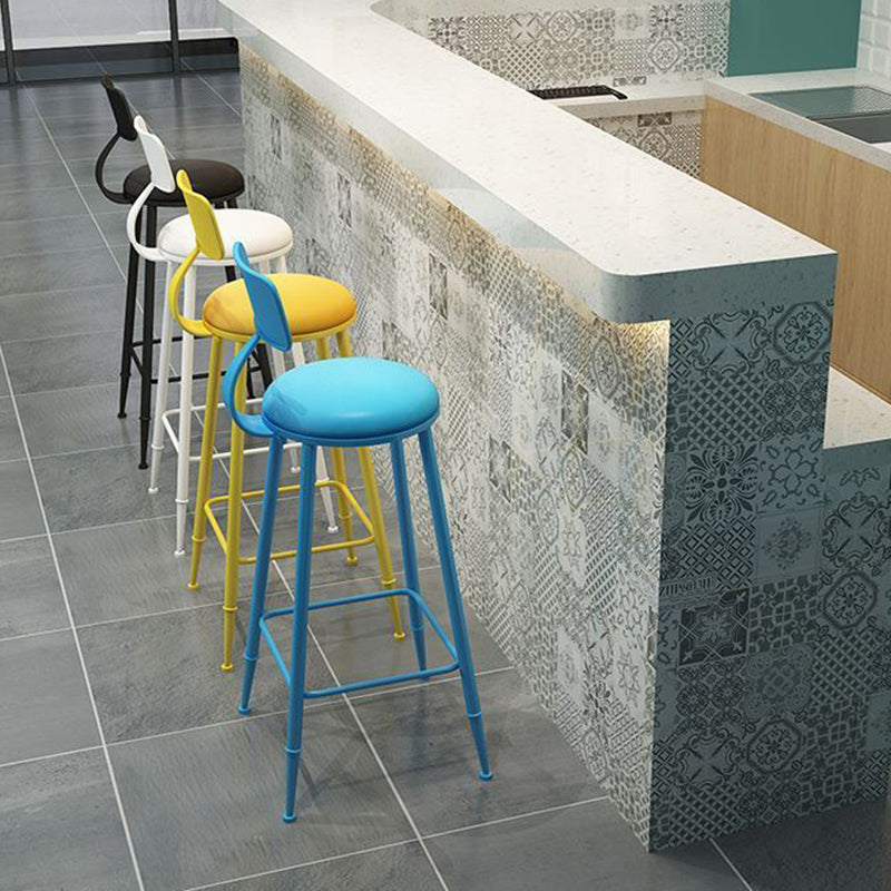 Nordic Armless Backrest Counter Stool Iron Bar Stool with Cushion and Pedal for  Cafe