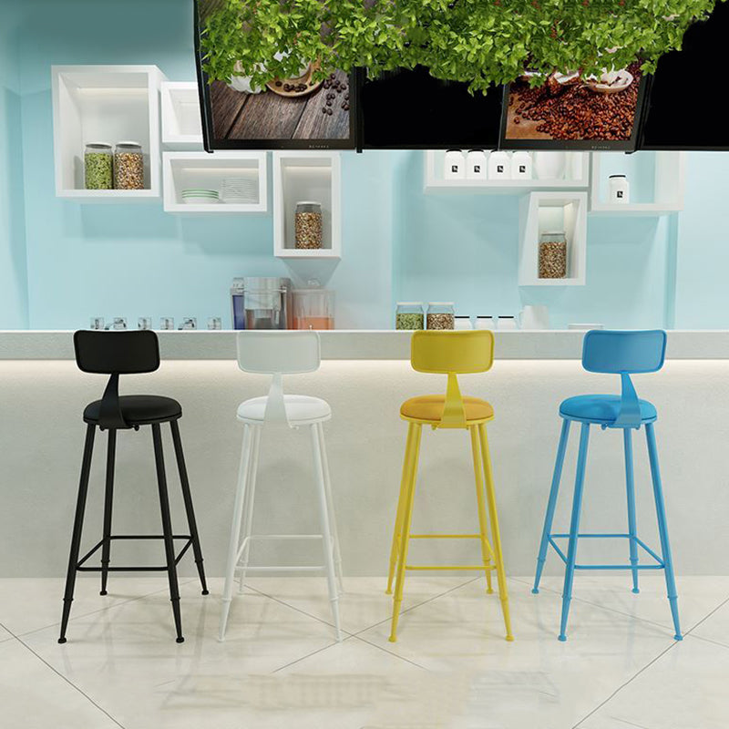 Nordic Armless Backrest Counter Stool Iron Bar Stool with Cushion and Pedal for  Cafe