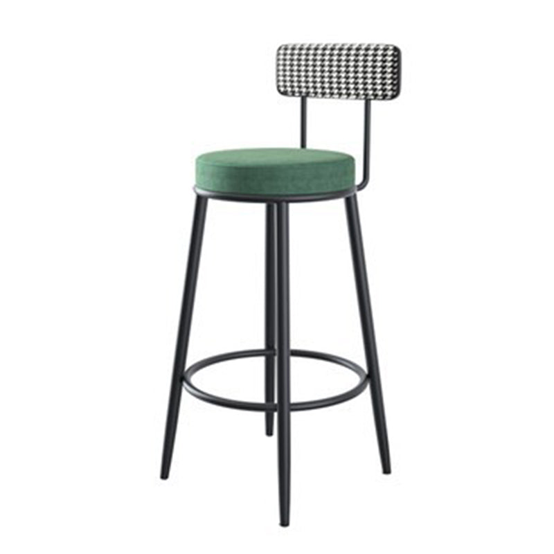 Fabric Round Seat Counter Stool Scandinavian Low Back Barstool with 4 Black Iron Legs