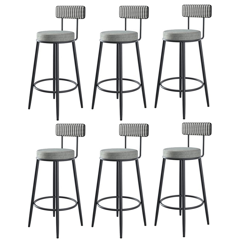 Fabric Round Seat Counter Stool Scandinavian Low Back Barstool with 4 Black Iron Legs