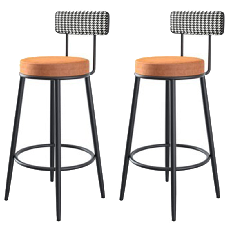 Fabric Round Seat Counter Stool Scandinavian Low Back Barstool with 4 Black Iron Legs