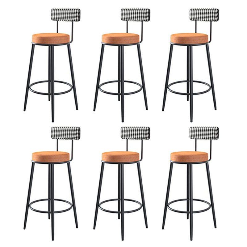 Fabric Round Seat Counter Stool Scandinavian Low Back Barstool with 4 Black Iron Legs