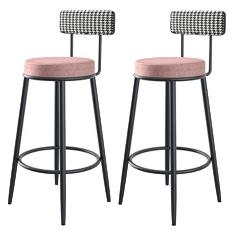 Fabric Round Seat Counter Stool Scandinavian Low Back Barstool with 4 Black Iron Legs
