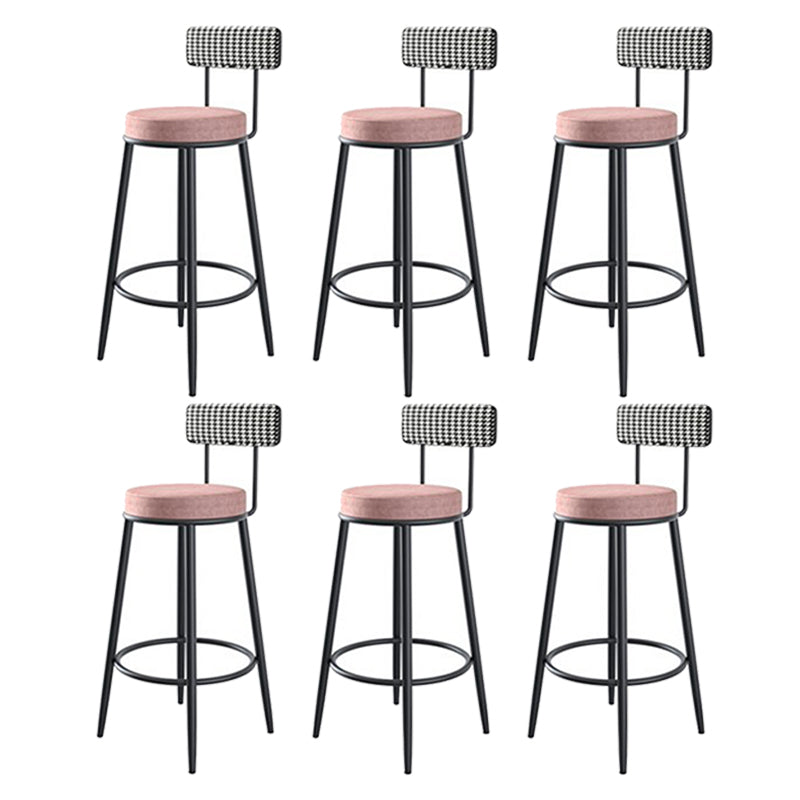 Fabric Round Seat Counter Stool Scandinavian Low Back Barstool with 4 Black Iron Legs