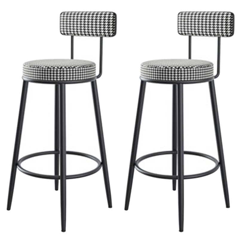 Fabric Round Seat Counter Stool Scandinavian Low Back Barstool with 4 Black Iron Legs