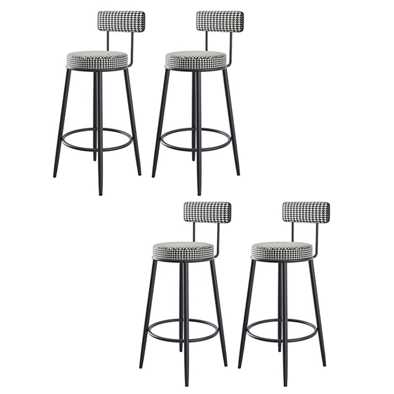 Fabric Round Seat Counter Stool Scandinavian Low Back Barstool with 4 Black Iron Legs