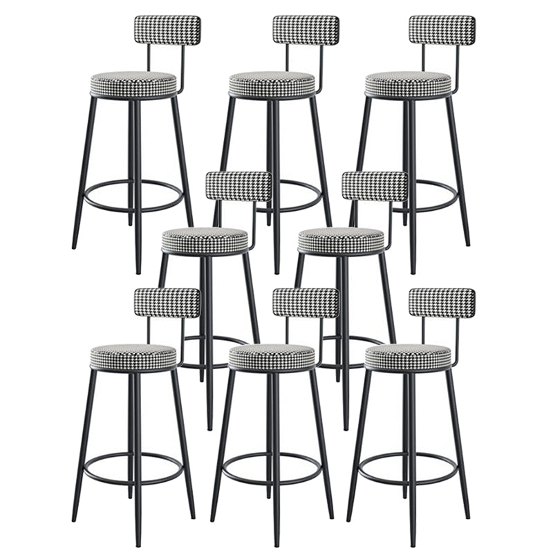 Fabric Round Seat Counter Stool Scandinavian Low Back Barstool with 4 Black Iron Legs
