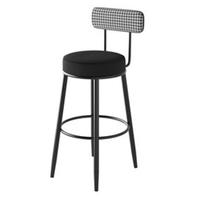 Fabric Round Seat Counter Stool Scandinavian Low Back Barstool with 4 Black Iron Legs